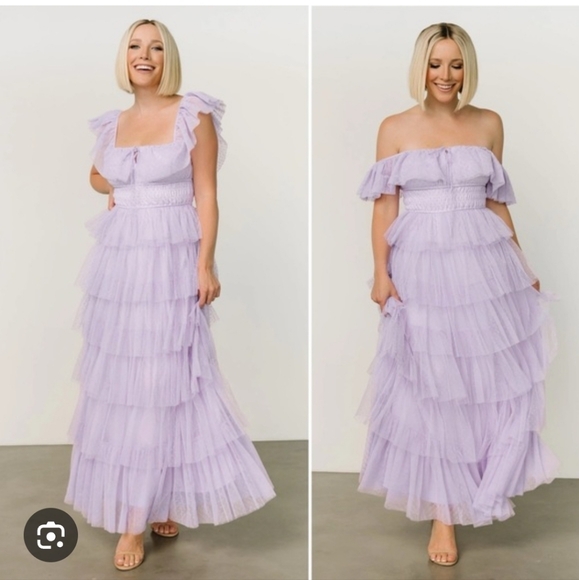 Valora Swiss Dot Tulle Maxi Dress Dresses & Skirts - Baltic Born Valora Swiss Dot Tulle Elegant Lavender Maxi Dress Small S